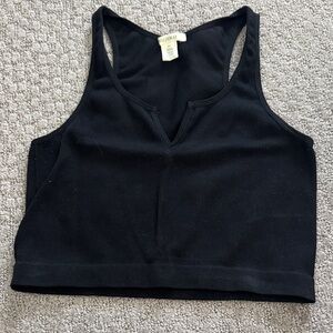Bozzolo Black Ribbed V-Neck Crop Top